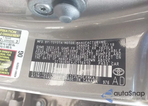 2018 Toyota Corolla Le z USA, uszkodzony, nr VIN 2T1BURHE4JC116410